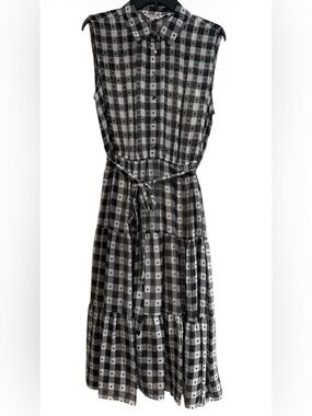 🆕 Nanette Lepore Sleeveless Gingham Button Up Shirtdress with Tie Waist